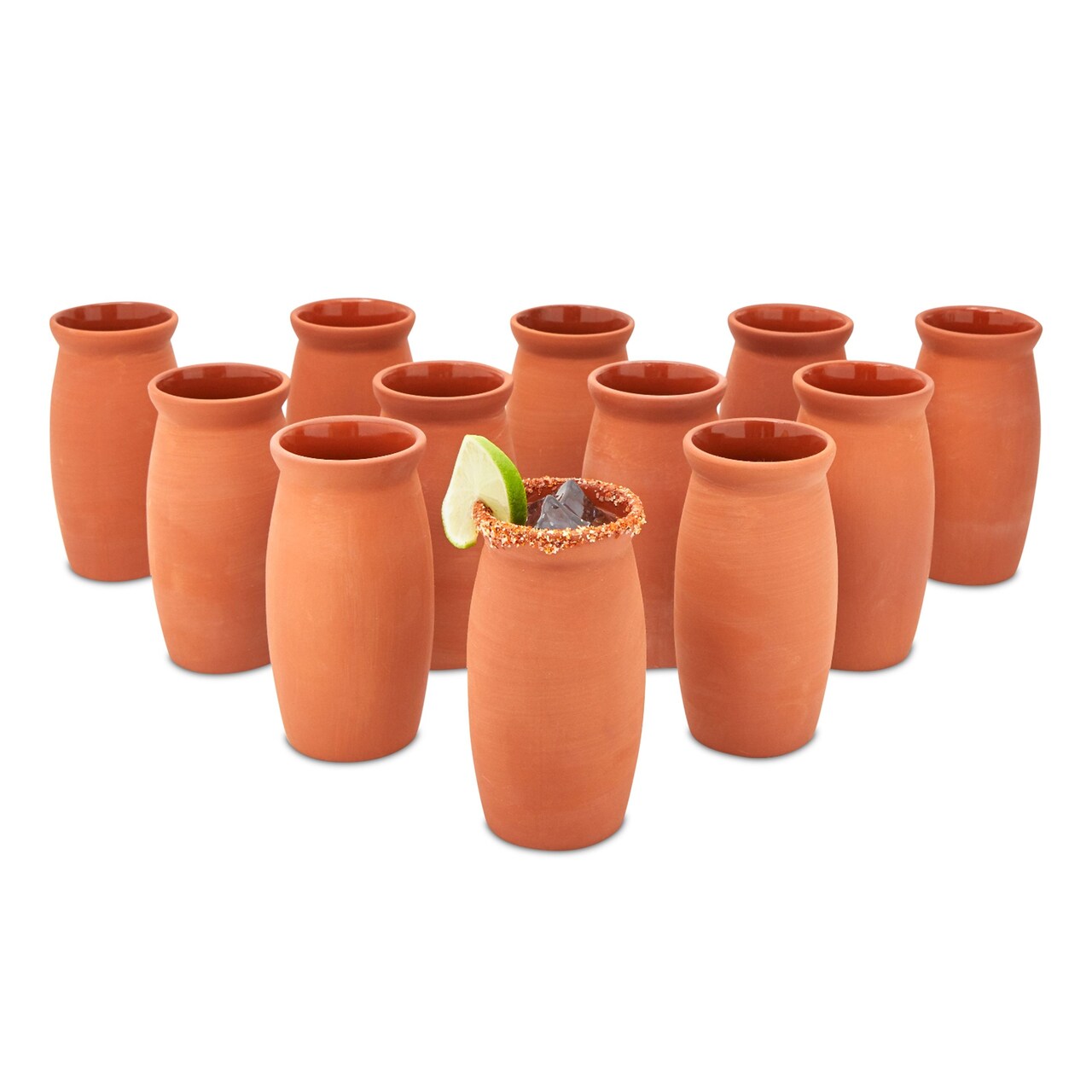 Clay Drinking Cups, Cantaritos de Barro Mexicanos for Margaritas, Tequila, Mexican Fiesta (12 oz), 12 Pack